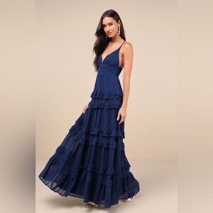 Lulus Lavish Perfection Navy Blue Ruffled Tiered Maxi Dress